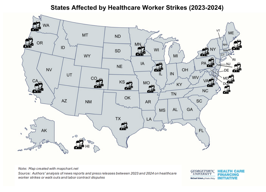 States Affected by Healthcare Worker Strikes (2023-2024) 